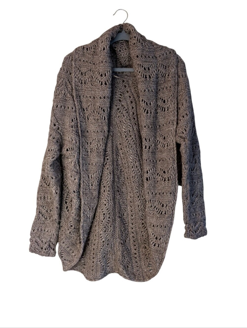 Elsamanda Italy Anthropologie Taupe Open Weave Draped Cardigan Sweater Large